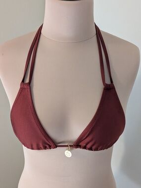 Kulani Kinis Triangle Bikini Top Wine With Gold coins